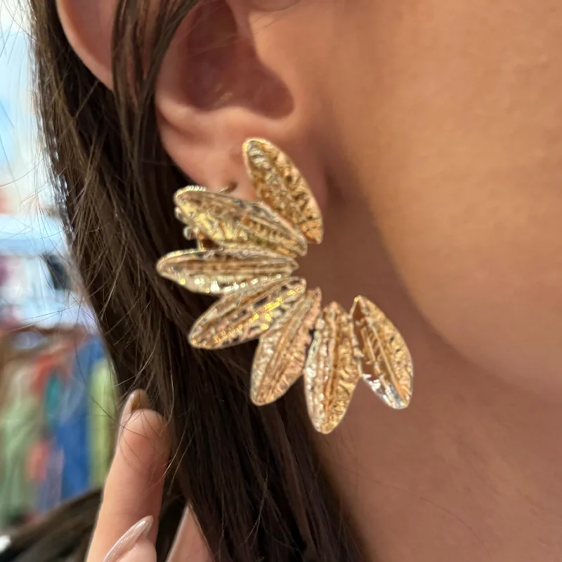 Gold Stud Earrings for Women-Caroline Textured Gold Wing Earrings