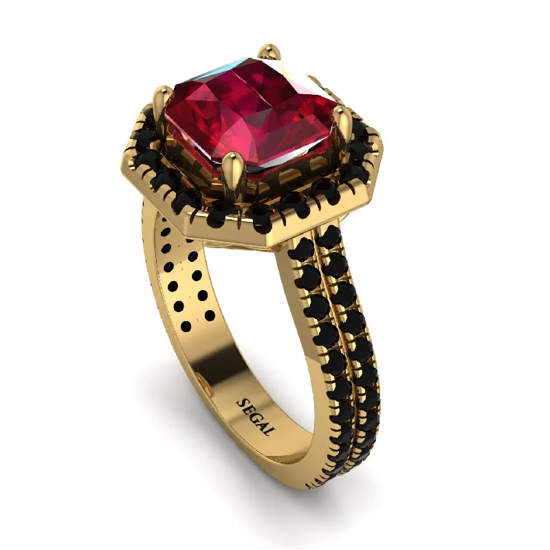 Simple Diamond Ring-Gorgeous Radiant Cut Ruby Pave Double Shank Engagement Ring With Hidden Stone - Felicity No. 40