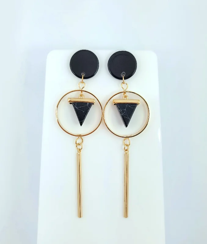 Moonstone Earrings-Pointed Black Earrings