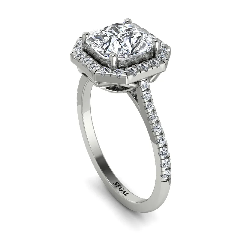 Engagement Ring with Sapphire-Gorgeous Radiant Cut Diamond Pave Engagement Ring With Hidden Stone - Felicity No. 3