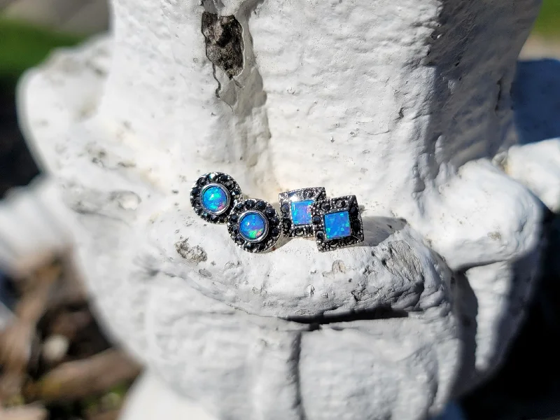 Elegant Drop Earrings-Marcasite & Blue Opal Earrings