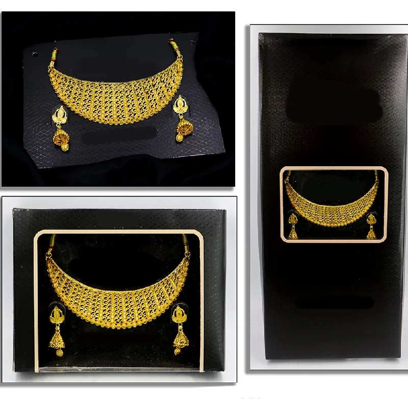 Classic Silver Necklace-Mahavir Gold Plated Choker Necklace Set