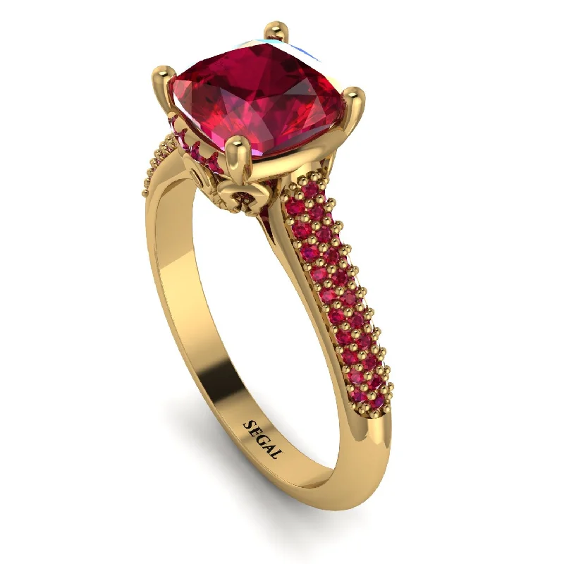 Custom Engagement Ring Set-Luxury Pave Cushion Cut Ruby Engagement Ring With Hidden Stone - Esmeralda No. 55