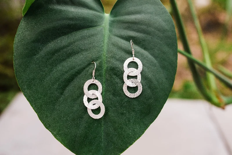 Hoop Earrings with Diamonds-Circle of 3 Sterling Silver Earrings