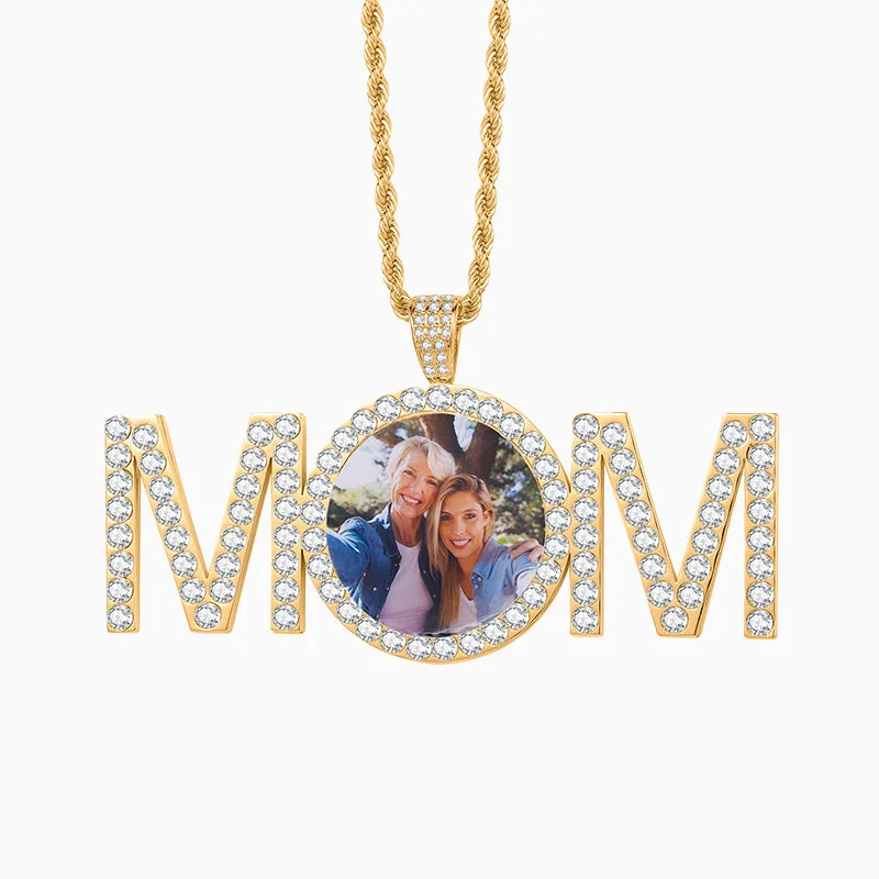 Statement Necklace for Weddings-Sparkling Mom Photo Necklace