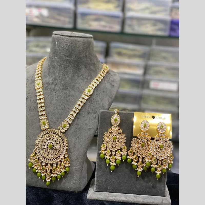 Trendy Gold Pendant Necklace-Hira Collections Gold Plated Kundan Stone And Beads Necklace Set