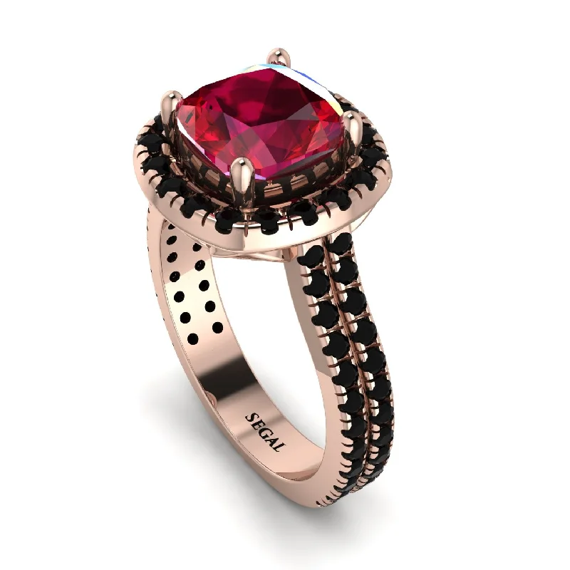 Elegant Pearl Ring-Gorgeous Cushion Cut Ruby Pave Double Shank Engagement Ring With Hidden Stone - Kira No. 41