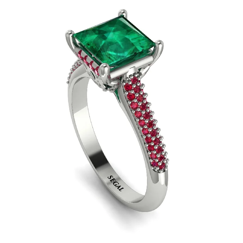 Designer Gold Ring-Luxury Pave Princess Cut Emerald Engagement Ring With Hidden Stone - Sabrina No. 51