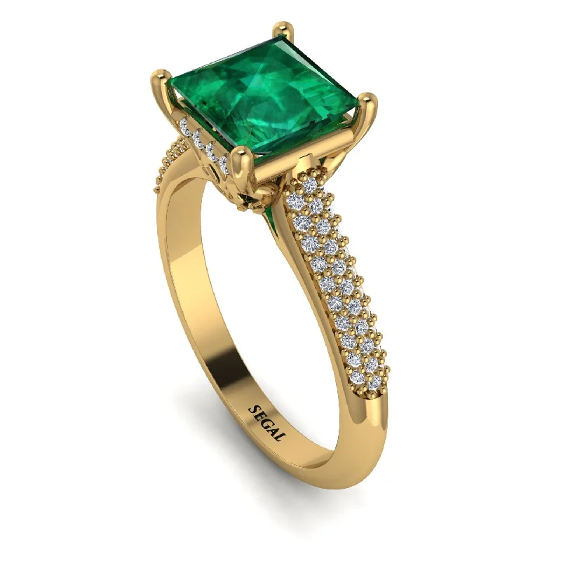 Modern Cocktail Ring-Luxury Pave Princess Cut Emerald Engagement Ring With Hidden Stone - Sabrina No. 4