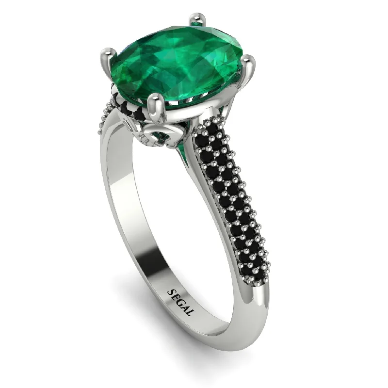 Turquoise Ring-Luxury Pave Oval Cut Emerald Engagement Ring With Hidden Stone - Ophelia No. 36