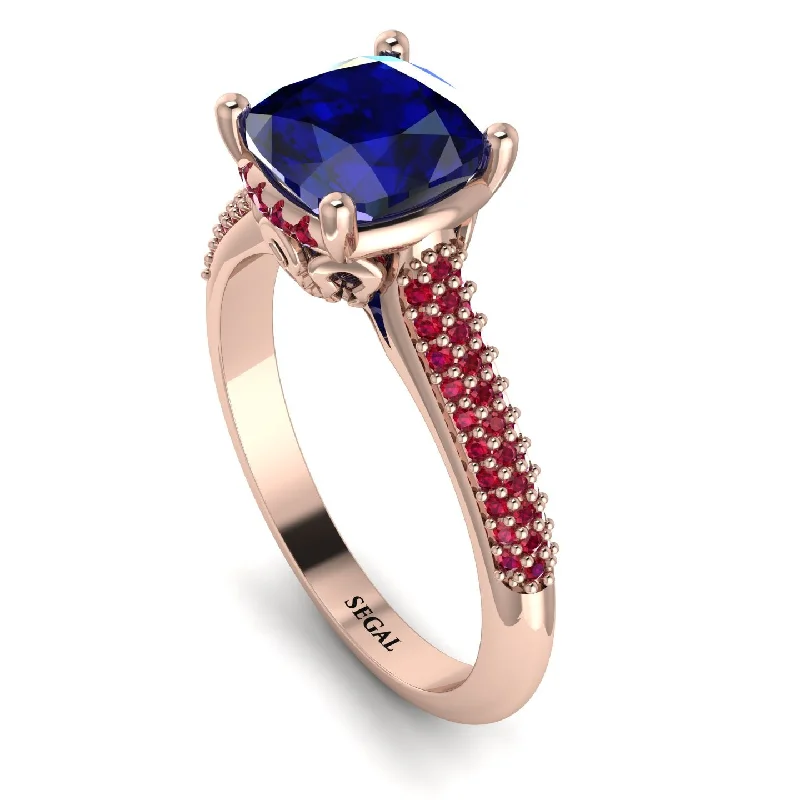 Vintage Gemstone Ring-Luxury Pave Cushion Cut Sapphire Engagement Ring With Hidden Stone - Esmeralda No. 59