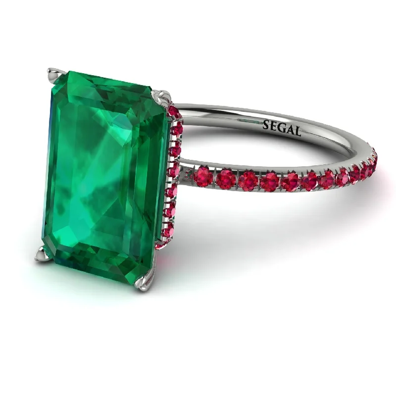 Designer Wedding Ring-Hidden Halo Emerald Cut Emerald Engagement Ring - Melodi No. 51