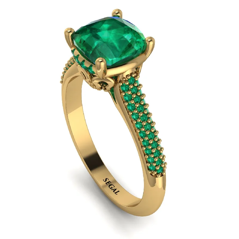 Luxury Engagement Ring-Luxury Pave Cushion Cut Emerald Engagement Ring With Hidden Stone - Esmeralda No. 19