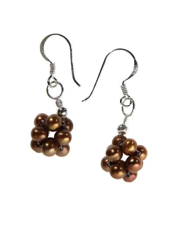 Trendy Gemstone Earrings-Brown Pearl Bundle Ball Earrings