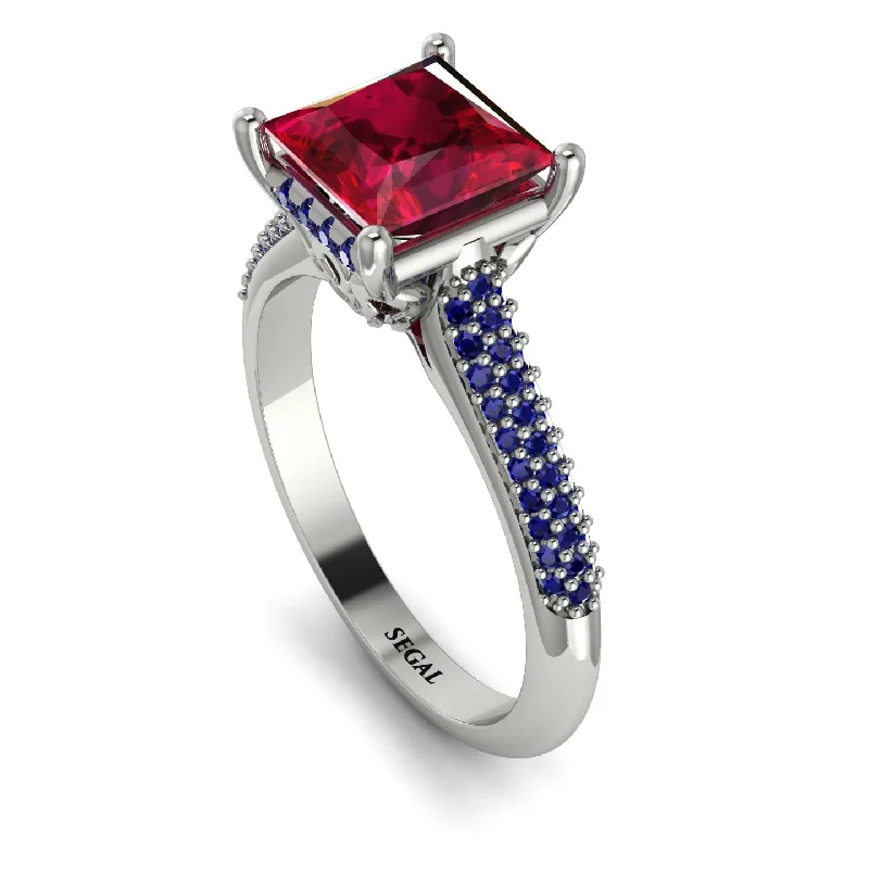 Sapphire Engagement Ring-Luxury Pave Princess Cut Ruby Engagement Ring With Hidden Stone - Sabrina No. 72