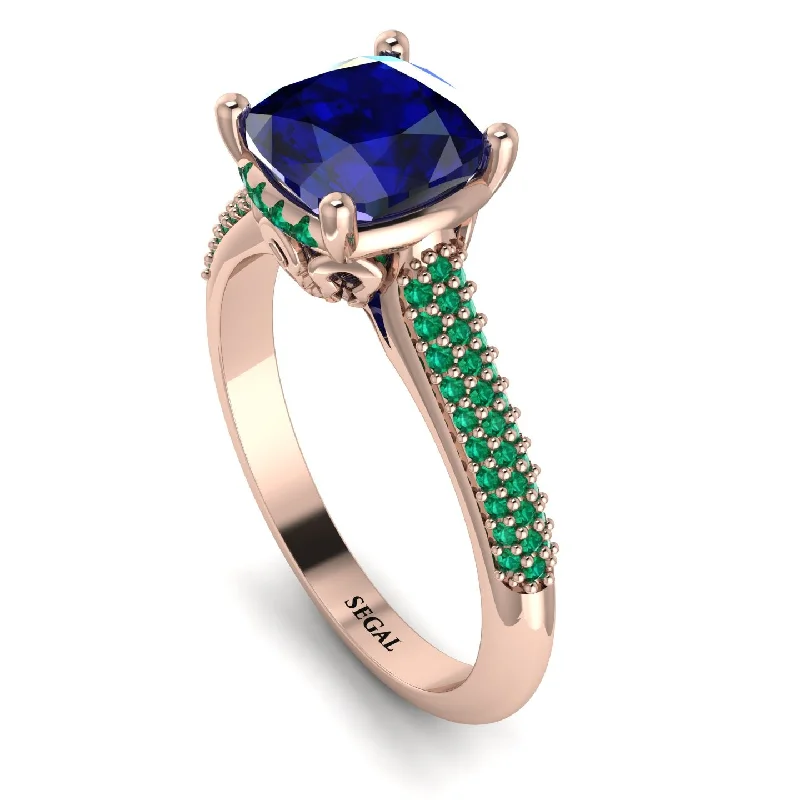 Personalized Wedding Ring-Luxury Pave Cushion Cut Sapphire Engagement Ring With Hidden Stone - Esmeralda No. 29