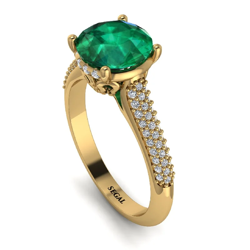 Fancy Diamond Ring-Luxury Pave Round Cut Emerald Engagement Ring With Hidden Stone - Miracle No. 4