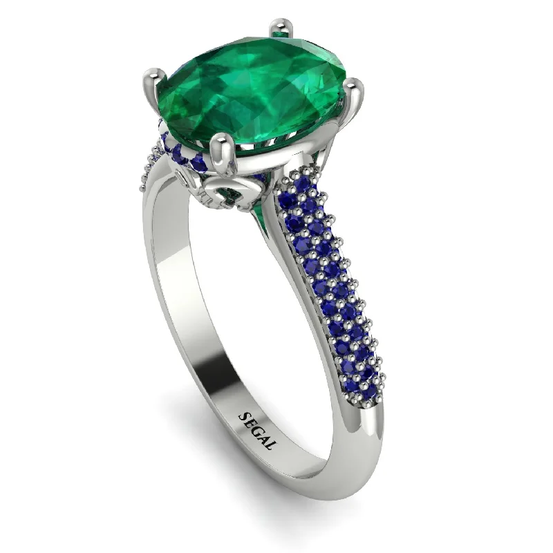 Beautiful Emerald Ring-Luxury Pave Oval Cut Emerald Engagement Ring With Hidden Stone - Ophelia No. 66