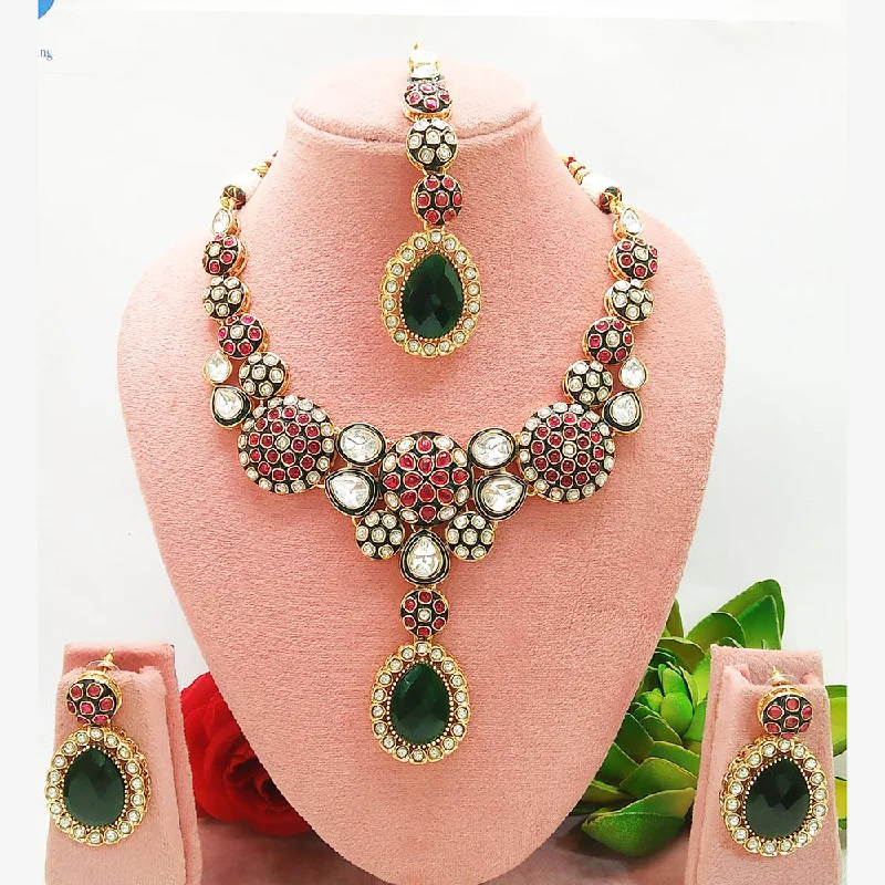 Diamond Heart Pendant Necklace-Everlasting Quality Jewels Gold Plated Kundan Necklace Set