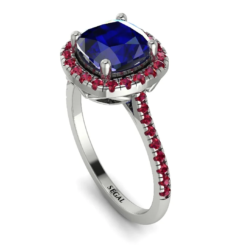 Handcrafted Silver Ring-Gorgeous Cushion Cut Sapphire Pave Engagement Ring With Hidden Stone - Kira No. 60