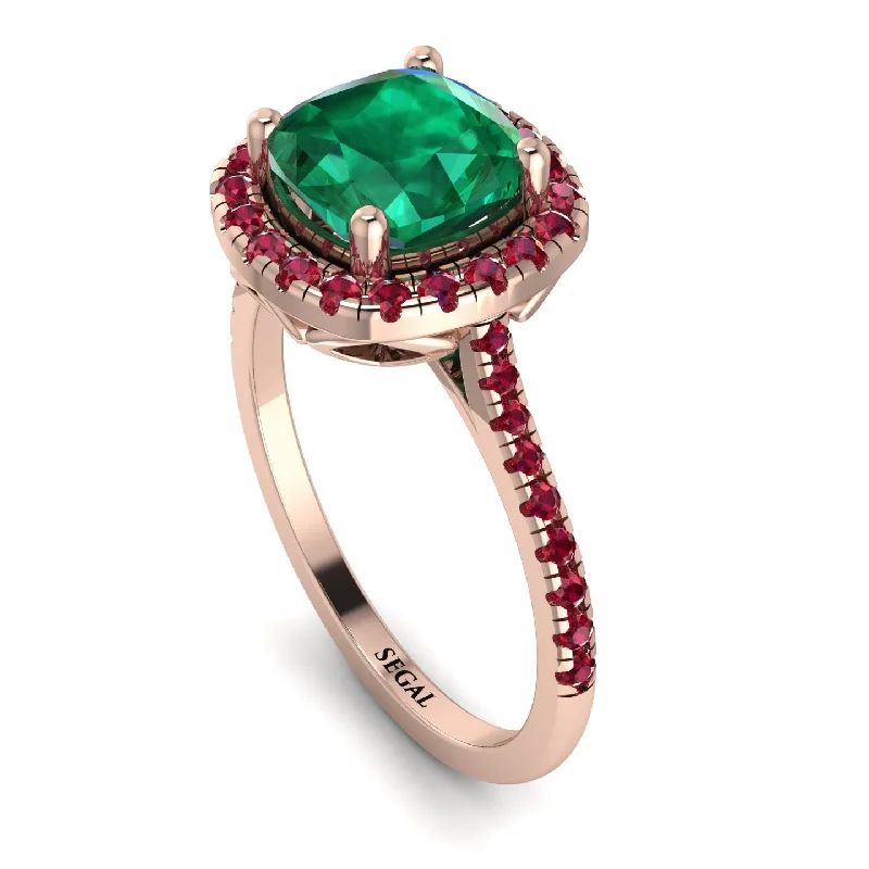 Boho Chic Ring-Gorgeous Cushion Cut Emerald Pave Engagement Ring With Hidden Stone - Kira No. 50