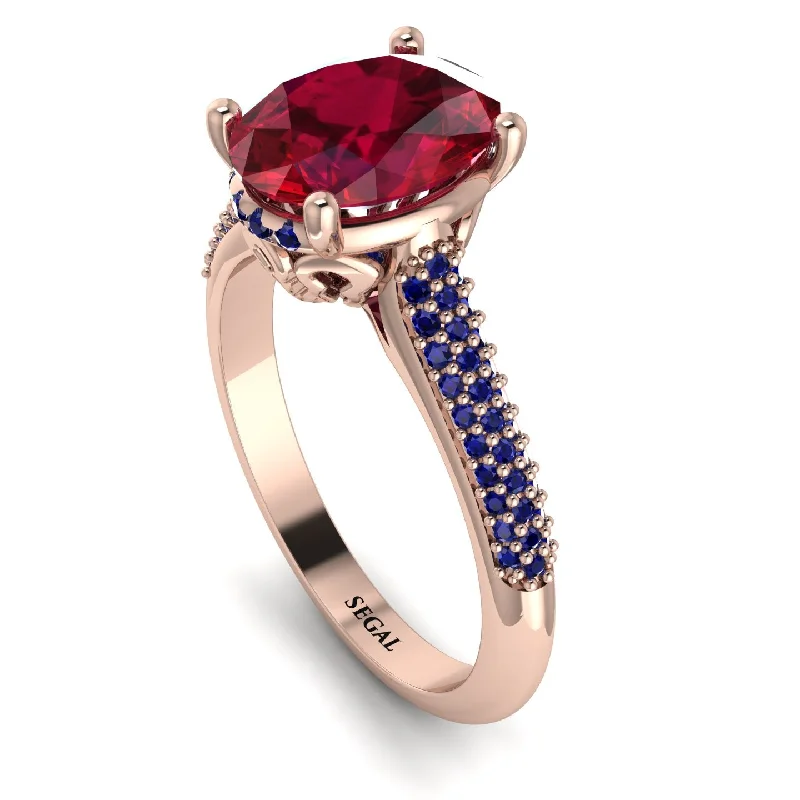 Silver Heart Ring-Luxury Pave Oval Cut Ruby Engagement Ring With Hidden Stone - Ophelia No. 71