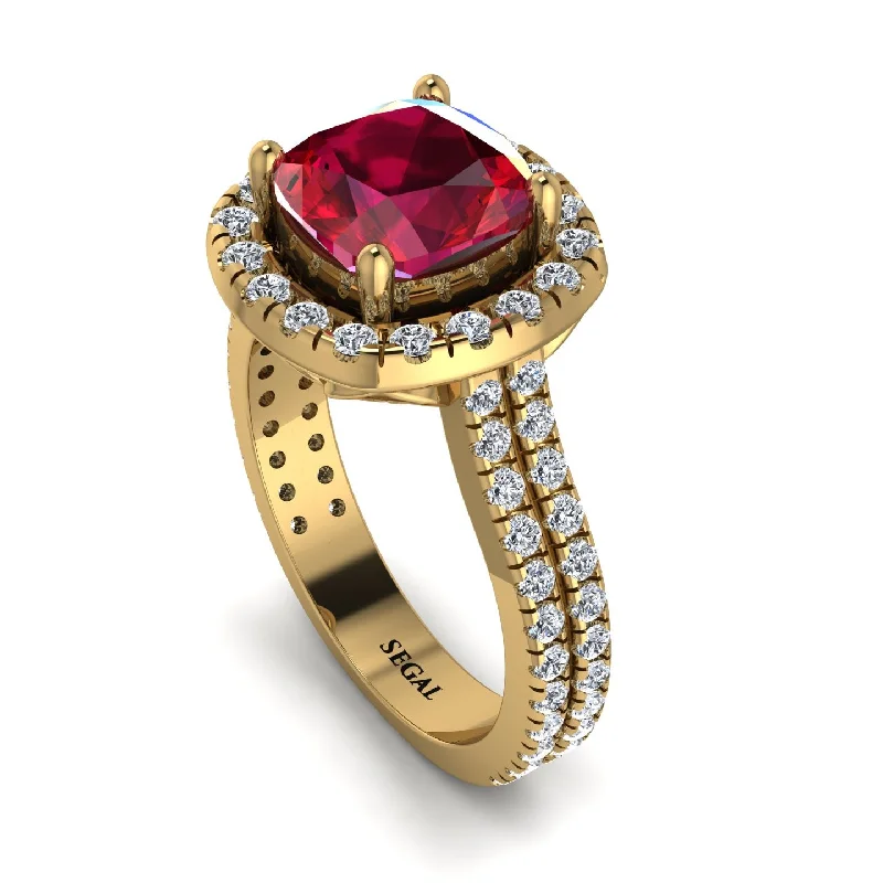 Rose Gold Stackable Ring-Gorgeous Cushion Cut Ruby Pave Double Shank Engagement Ring With Hidden Stone - Kira No. 10