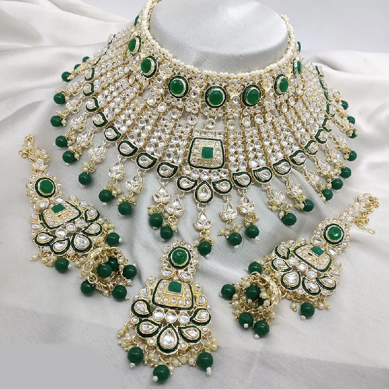 Silver and Pearl Necklace-Lucentarts Jewellery Gold Plated Kundan Stone Pearls And Meenakari Choker Necklace Set