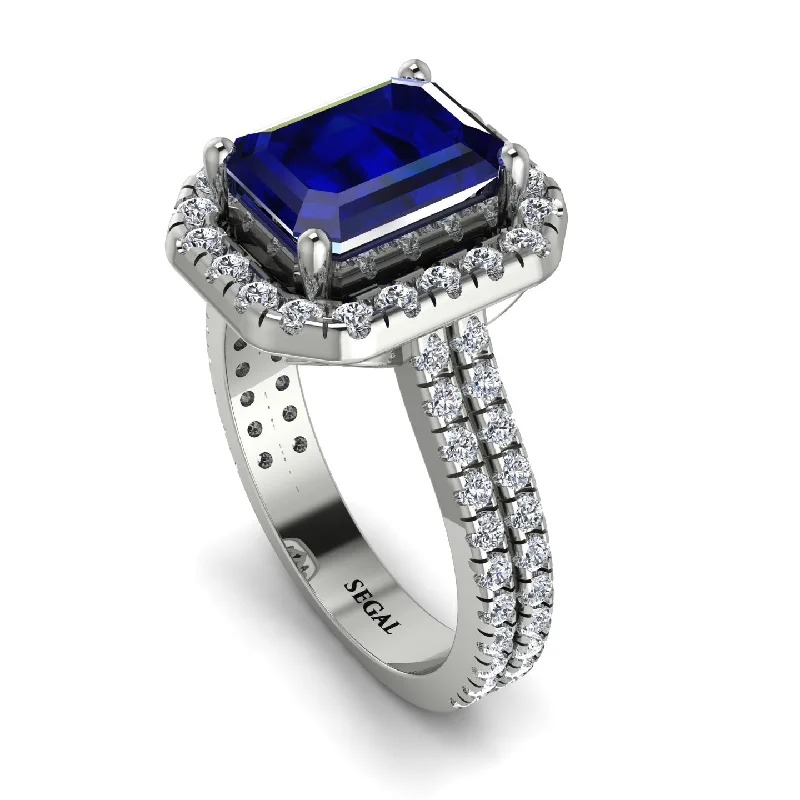 Statement Cocktail Ring-Gorgeous Emerald Cut Sapphire Pave Double Shank Engagement Ring With Hidden Stone - Veronica No. 15