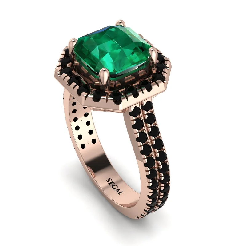 Handcrafted Silver Ring-Gorgeous Radiant Cut Emerald Pave Double Shank Engagement Ring With Hidden Stone - Felicity No. 35