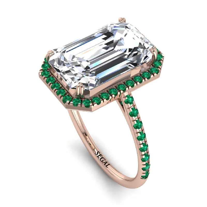 Cute Silver Ring for Women-Emerald Cut Diamond Pave Engagement Ring - Nancy No. 17