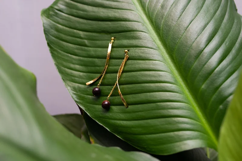 Gold Pearl Earrings-Tiger Eye Ribbon Earrings