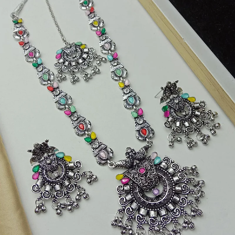 Colorful Gemstone Pendant Necklace-SP Jewellery Oxidised Plated Pota Stone Necklace Set