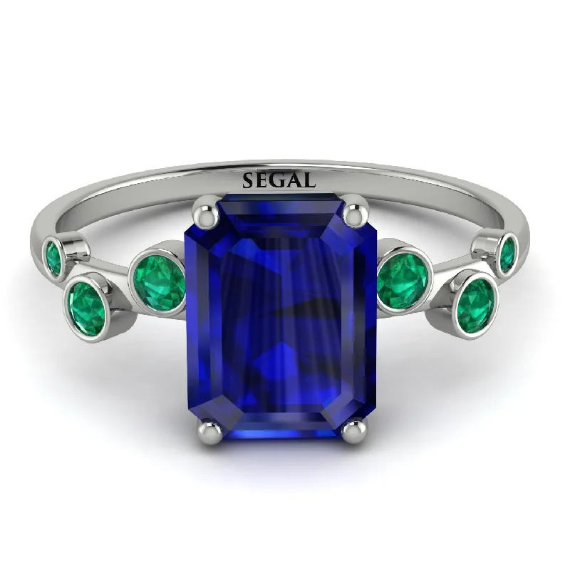 Unique Statement Ring-Emerald Cut Sapphire Ring With Bezel - Alina No. 30