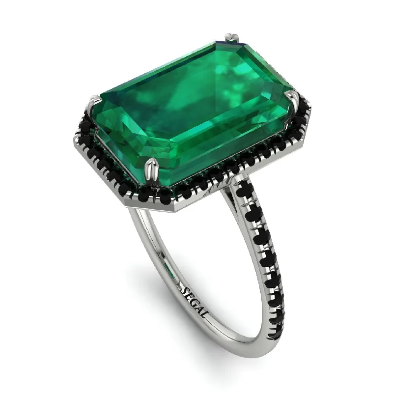 Fashionable Wedding Ring-Emerald Cut Emerald Pave Engagement Ring - Nancy No. 36