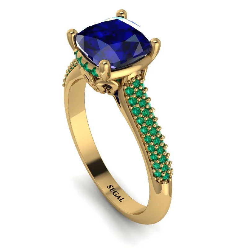 Gemstone Stacking Ring-Luxury Pave Cushion Cut Sapphire Engagement Ring With Hidden Stone - Esmeralda No. 28