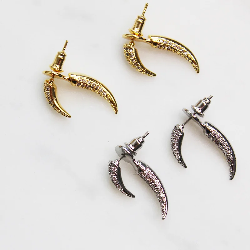 Classic Diamond Earrings-Micro Pave Tusk Earring