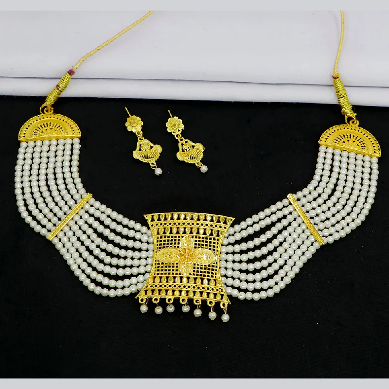 Personalized Pendant Necklace-Mahavir Gold Plated Pearls Necklace Set