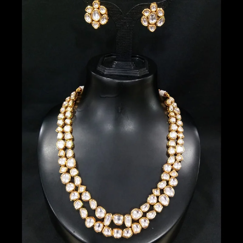 Celebrity Style Necklace-Royal Kundan Jewellery Gold Plated Kundan Stone Necklace Set