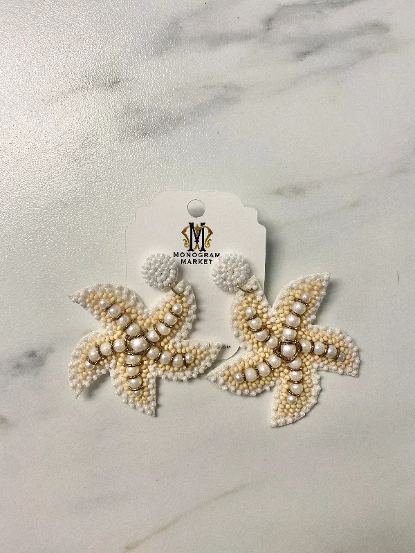 Butterfly Earrings for Women-Beaded Earrings, White Starfish