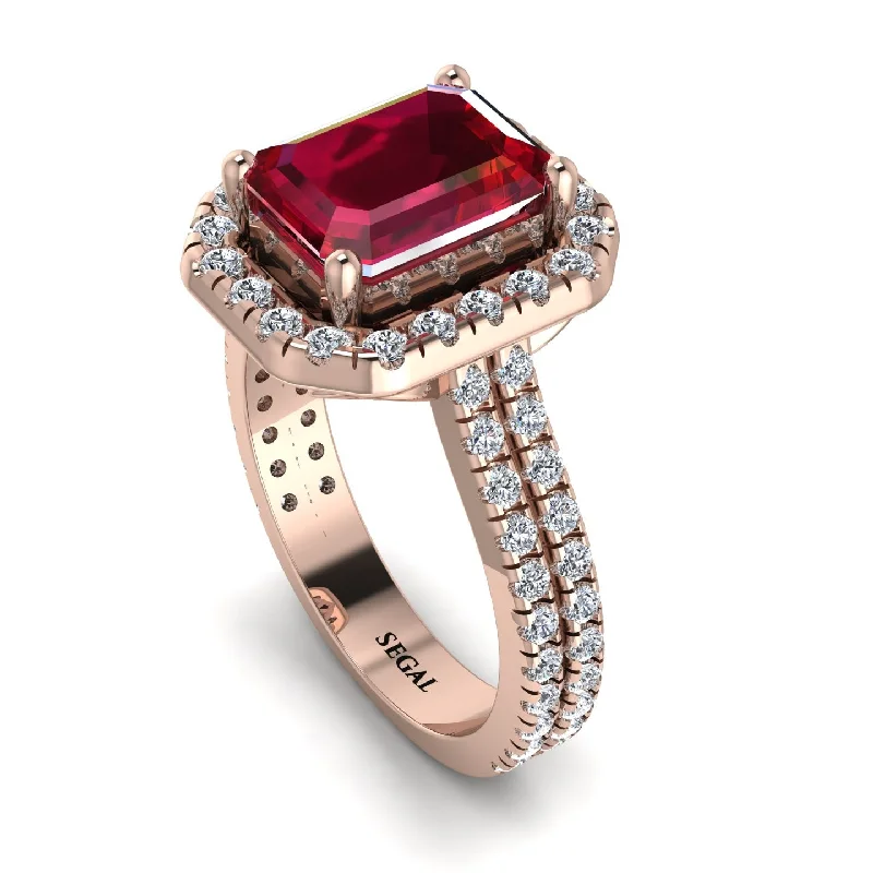 Gorgeous Ruby Ring-Gorgeous Emerald Cut Ruby Pave Double Shank Engagement Ring With Hidden Stone - Veronica No. 11