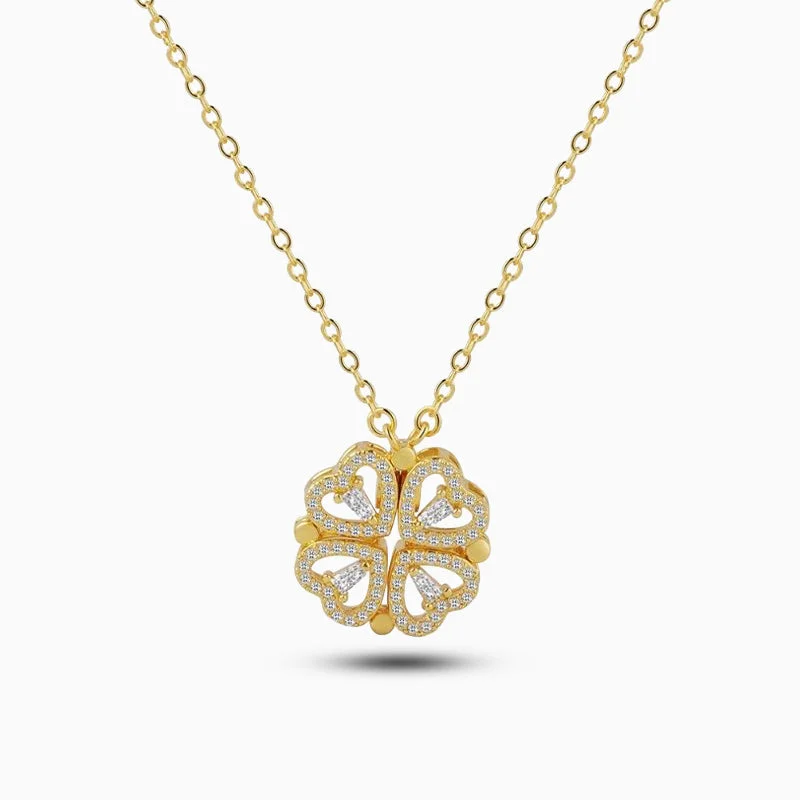 Personal Initial Necklace-Two In One Heart Clover Necklace