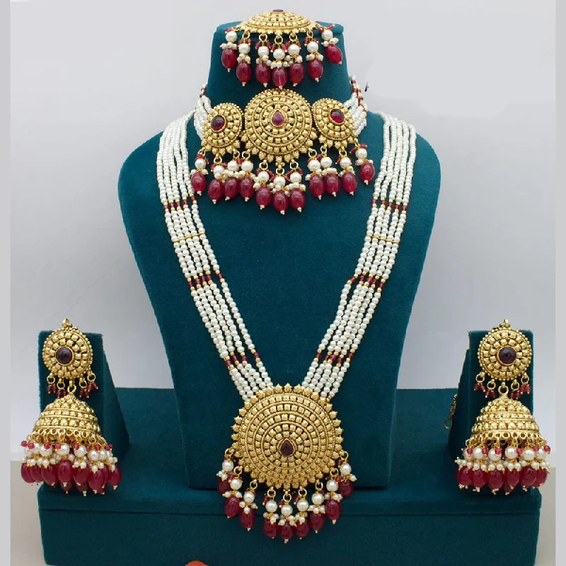 Elegant Diamond Necklace-Manisha Jewellery Gold Plated Pota Stone And Pearls Double Necklace Set