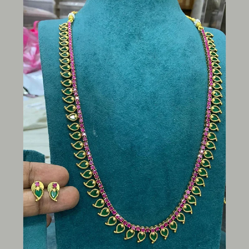 Colorful Necklace with Gemstones-Sona Creation Gold Plated Crystal Stone Long Necklace Set