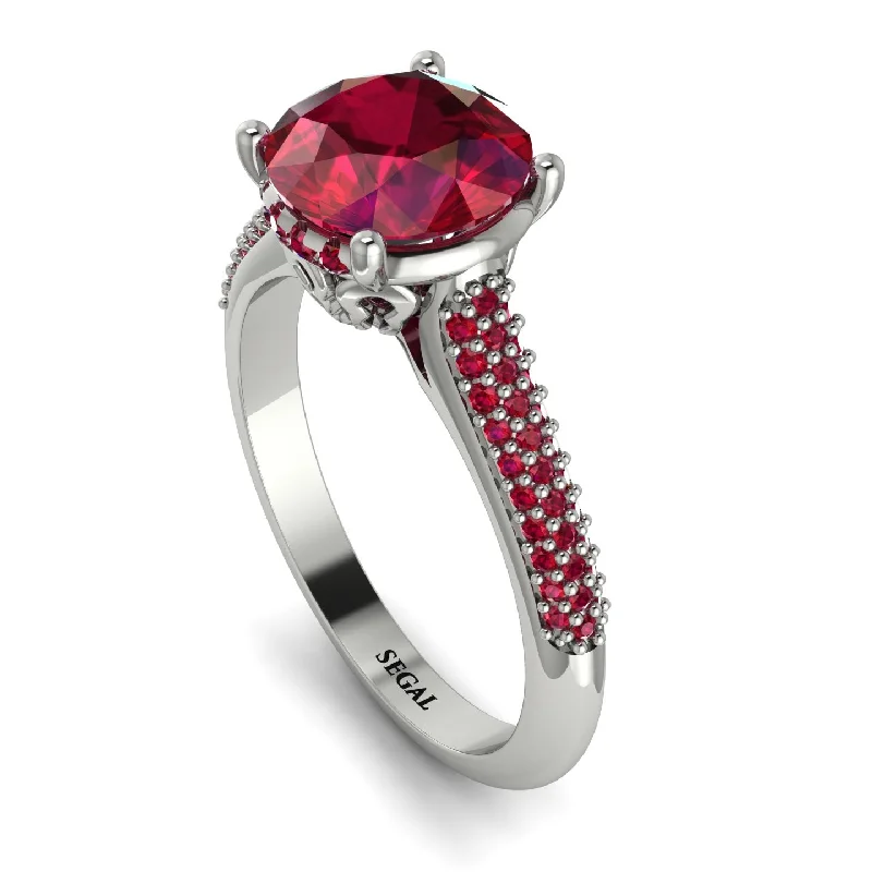 Elegant Diamond Wedding Ring-Luxury Pave Round Cut Ruby Engagement Ring With Hidden Stone - Miracle No. 57