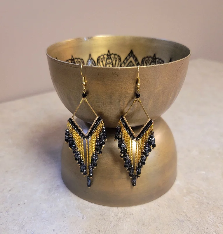 Artistic Wire Earrings-Black Fabulous Fringe Earrings