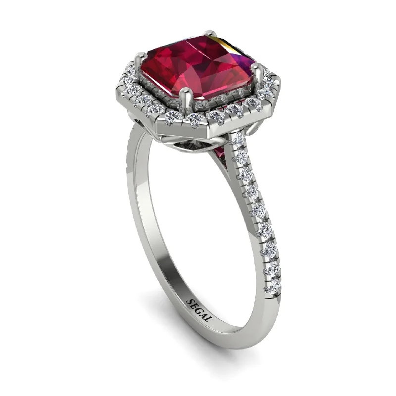 Silver Heart Shaped Ring-Gorgeous Radiant Cut Ruby Pave Engagement Ring With Hidden Stone - Felicity No. 12