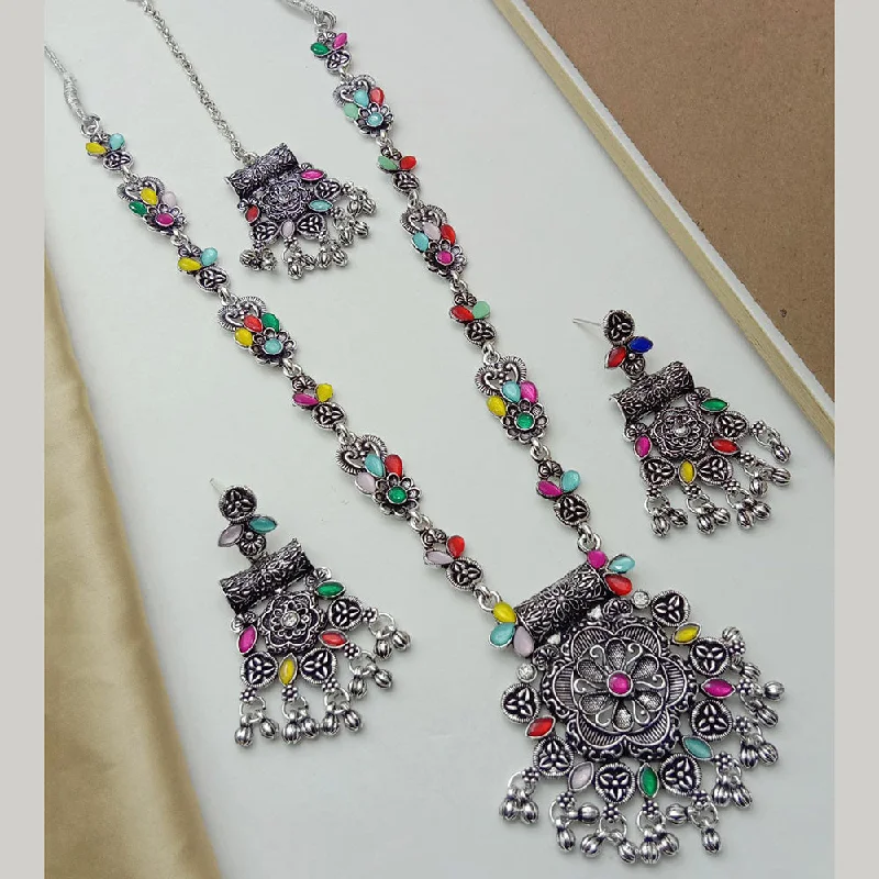 Elegant Gold Necklace-SP Jewellery Oxidised Plated Pota Stone Necklace Set