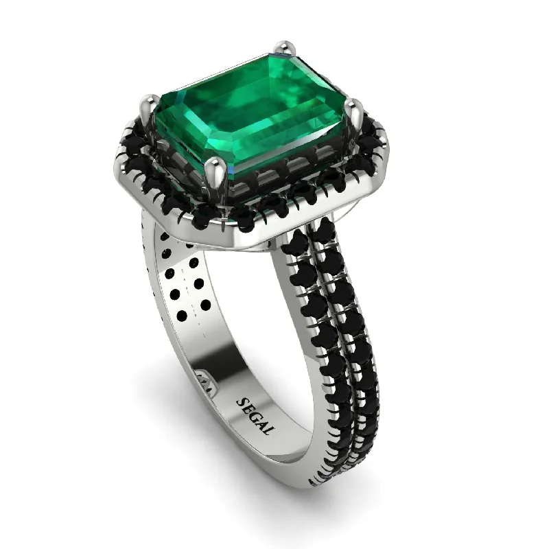 Silver Heart Shaped Ring-Gorgeous Emerald Cut Emerald Pave Double Shank Engagement Ring With Hidden Stone - Veronica No. 36