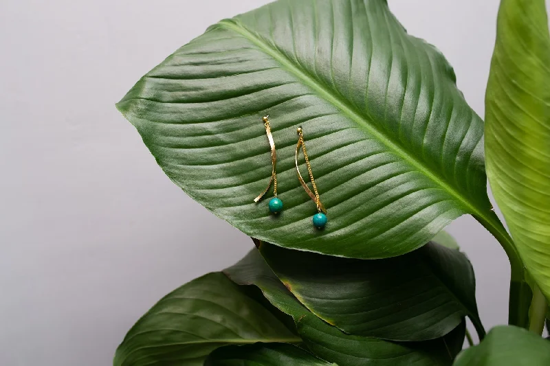 Minimalist Drop Earrings-Malachite Ribbon Earrings